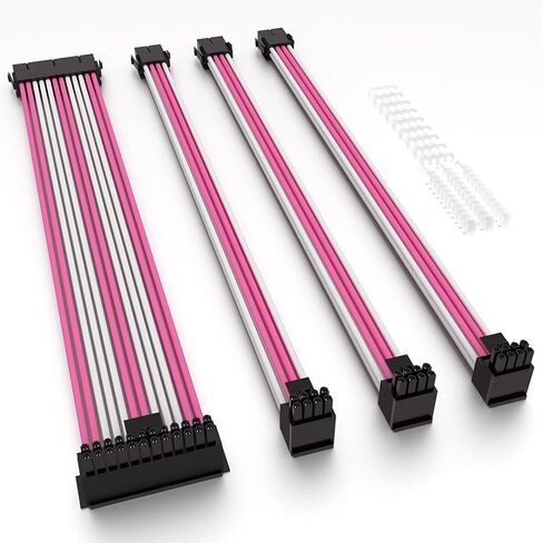 كابل تمديد مزود الطاقة OVOVO بأكمام PSU مع محول موصل PSU بزاوية يمين 90 درجة مع أمشاط (حزمة 4er - 90 درجة، 300 مم - وردي) in Kuwait