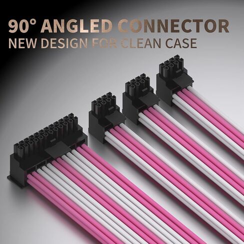 كابل تمديد مزود الطاقة OVOVO بأكمام PSU مع محول موصل PSU بزاوية يمين 90 درجة مع أمشاط (حزمة 4er - 90 درجة، 300 مم - وردي) in Kuwait