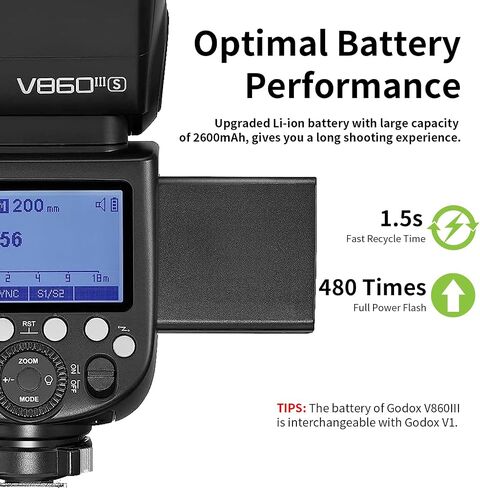 GODOX V860III-C Flash Speedlite for Canon Cameras, 7.2V/3000mAh Li-ion Battery, 2.4G Wireless HSS 1/8000s, 1.5s Recycle Time, 10 Levels LED Modeling Light (Upgraded V860II-C) in Saudi Arabia