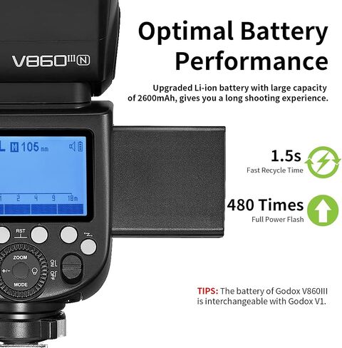 GODOX V860III-C Flash Speedlite for Canon Cameras, 7.2V/3000mAh Li-ion Battery, 2.4G Wireless HSS 1/8000s, 1.5s Recycle Time, 10 Levels LED Modeling Light (Upgraded V860II-C) in Saudi Arabia