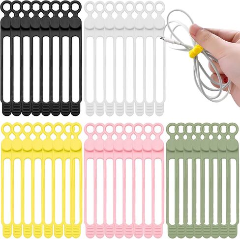 40 قطعة من أربطة منظم الحبل القابلة لإعادة الاستخدام، أشرطة السيليكون، أربطة الكابلات، أربطة الكابلات المطاطية، أشرطة كابل السيليكون، أشرطة حامل قابلة لإعادة الاستخدام، لتجميع وتثبيت سماعات الأذن، شاحن الهاتف، الماوس، الكمبيوتر in Kuwait