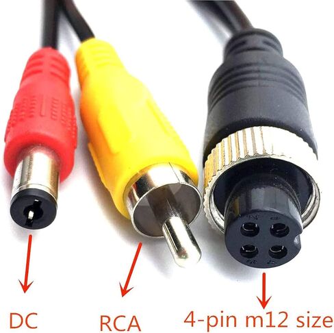 Lagogia 20 سم / 7.88 "قابس طيران أنثى ذو 4 سنون إلى كابل توصيل ذكر RCA وذكر DC، كابل توسيع RCA AV + DC إلى M12 لمراقبة كاميرا السيارة والفيديو والصوت - (قطعتان) in Kuwait