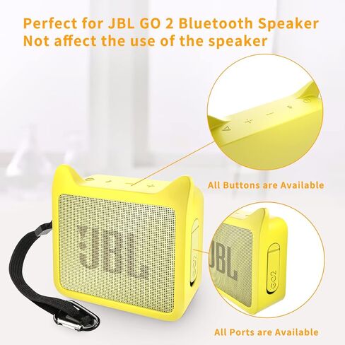 غطاء حماية من السيليكون لسماعات جيه بي ال GO2 المحمولة بلوتوث على شكل اذن قطة لطيفة مضادة للصدمات متوافقة مع مكبر صوت جيه بي ال جو 2 - اصفر لامع in Kuwait