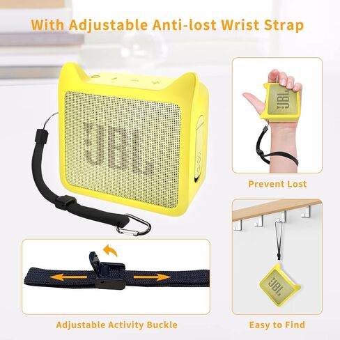 غطاء حماية من السيليكون لسماعات جيه بي ال GO2 المحمولة بلوتوث على شكل اذن قطة لطيفة مضادة للصدمات متوافقة مع مكبر صوت جيه بي ال جو 2 - اصفر لامع in Kuwait