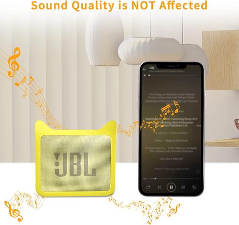 غطاء حماية من السيليكون لسماعات جيه بي ال GO2 المحمولة بلوتوث على شكل اذن قطة لطيفة مضادة للصدمات متوافقة مع مكبر صوت جيه بي ال جو 2 - اصفر لامع in Kuwait