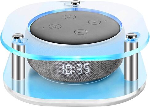 حافظة Geekria أكريليك شفافة متوافقة مع مكبر الصوت الذكي Echo Dot (الجيل الثالث) الجديد كليًا لعام 2019 مع ساعة ومكبر صوت مثبت على الحائط في السقف وحامل حماية ثابت (دائري شفاف) in Saudi Arabia