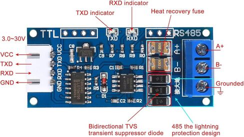 Atnsinc 2Pack TTL to RS485 Adapter Module, 485 to TTL 3.3V/5.0V Signals Serial Port Power Supply Converter with Indicator Lights in Saudi Arabia