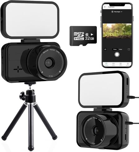 كاميرا Time Lapse 32 جيجابايت للتحكم في تطبيق Wi-Fi، التقاط صور بدقة 32 ميجابكسل 2.7K مقاطع فيديو بفاصل زمني للتركيز اليدوي، وضع الاستعداد لمدة 180 يومًا، عرض مباشر، ملء الضوء، فكرة لنمو وبناء زهور النباتات الداخلية (أسود) in Kuwait