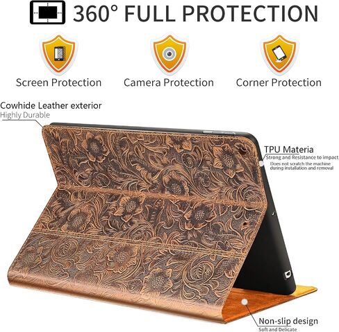 حافظة جلدية Gexmil لجهاز Ipad 10.2 2021/2020، غطاء فوليو من جلد البقر لجهاز iPad 9th/8th/7th Gen حافظة جلدية أصلية جديدة، تنطبق أيضًا على حافظة iPad 10.2 2019 (نمط بني) in Kuwait