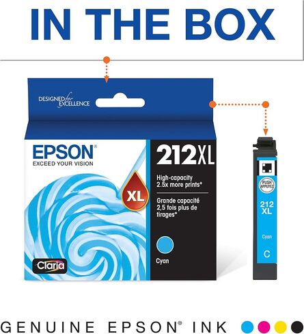 EPSON 212 Claria Ink High Capacity Cyan Cartridge (T212XL220-S) Works with WorkForce WF-2830, WF-2850, Expression XP-4100, XP-4105 in Saudi Arabia
