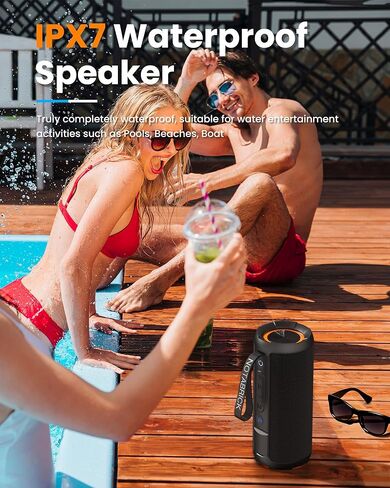 NOTABRICK Bluetooth Speakers, 40W DSP Speaker Bluetooth Wireless with Light, IPX7 Waterproof Speaker, Deep Bass, Power Bank, TF/AUX/USB, for Outdoor Home Showe in Kuwait