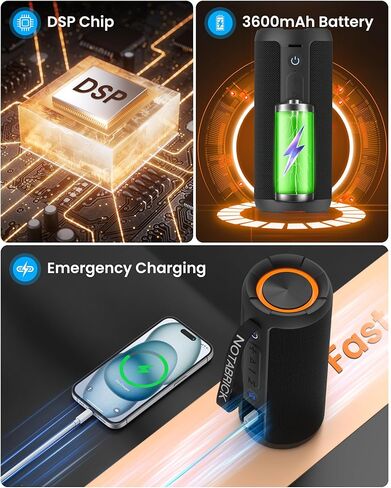 NOTABRICK Bluetooth Speakers, 40W DSP Speaker Bluetooth Wireless with Light, IPX7 Waterproof Speaker, Deep Bass, Power Bank, TF/AUX/USB, for Outdoor Home Showe in Kuwait