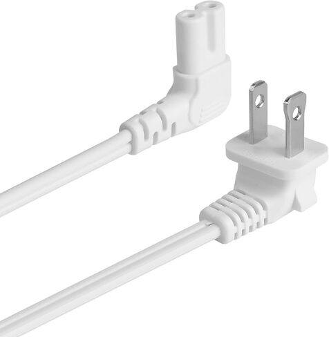 سلك طاقة عالمي ذو شقين بزاوية 18 AWG - NEMA 1-15P إلى IEC320 C7 الشكل 8 موصل بندقية تيار متردد مزود طاقة كابل مقبس توصيل سلك (أبيض) متوافق مع تلفزيون، PS4 PS3 رفيع، LED HDTV (6 أقدام) in Kuwait