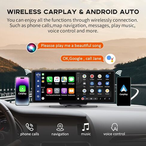 شاشة GOPEO اللاسلكية Carplay مقاس 10.26 بوصة HD IPS تعمل باللمس CarPlay اللاسلكية & Android Auto ستيريو سيارة محمول مع وصلة مرآة/بلوتوث/ملاحة/Siri/AUX/FM/TF شاشة Carplay للسيارات in Kuwait