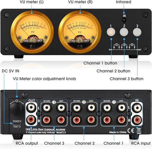 Douk Audio L3 3 Channel Stereo Audio Loop Switcher w/VU Meter RCA Selector Box in Kuwait