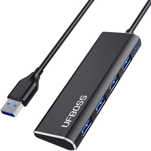 UFBOSS 4-Port 3.0 Hub، مركز بيانات محمول رفيع للغاية من الألومنيوم مع كابل USB 3.0 بطول 1 قدم لأجهزة MacBook وMac Pro/Mini وiMac وXPS وSurface Pro والكمبيوتر الشخصي ومحركات أقراص USB المحمولة والأقراص الصلبة والمزيد in Kuwait