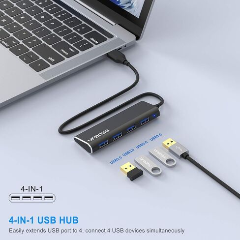 UFBOSS 4-Port 3.0 Hub، مركز بيانات محمول رفيع للغاية من الألومنيوم مع كابل USB 3.0 بطول 1 قدم لأجهزة MacBook وMac Pro/Mini وiMac وXPS وSurface Pro والكمبيوتر الشخصي ومحركات أقراص USB المحمولة والأقراص الصلبة والمزيد in Kuwait