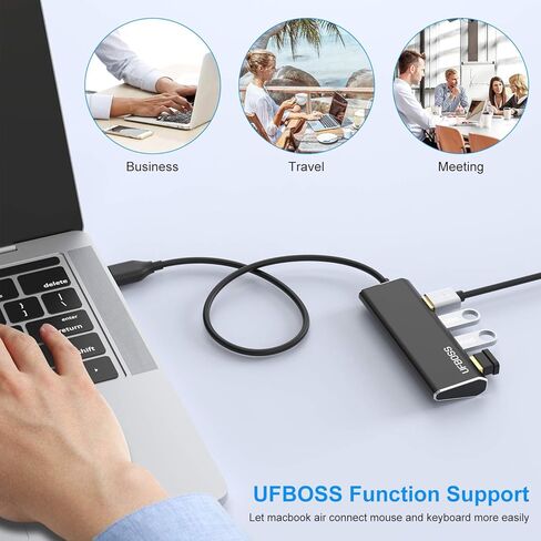 UFBOSS 4-Port 3.0 Hub، مركز بيانات محمول رفيع للغاية من الألومنيوم مع كابل USB 3.0 بطول 1 قدم لأجهزة MacBook وMac Pro/Mini وiMac وXPS وSurface Pro والكمبيوتر الشخصي ومحركات أقراص USB المحمولة والأقراص الصلبة والمزيد in Kuwait
