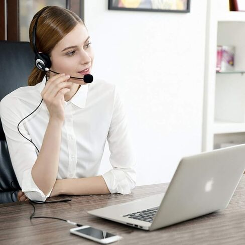 سماعة راس للابتوب والجوال مع ميكروفون كومبو USB ومقبس صوت للكمبيوتر الشخصي وايفون وسامسونج وزووم وسكايب ومكالمات الفيديو الجماعية، سماعات خفيفة الوزن مع زر كتم الصوت in Kuwait