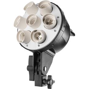 Fovitec - رأس تصوير فوتوغرافي 7 مقابس مع حامل مظلة - [إضاءة مستمرة] [يناسب سبعة مصابيح CFL] [يتضمن سلك طاقة قياسي ثلاثي الشقوق فقط] in Kuwait