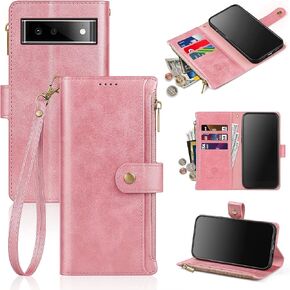 حافظة محفظة Antsturdy Samsung Google Pixel 6 مع حامل بطاقات للنساء والرجال، حافظة هاتف Google Pixel 6 RFID من جلد البولي يوريثان، غطاء مقاوم للصدمات مع حزام بسحاب وفتحات لبطاقة الائتمان، أرجواني... in Kuwait