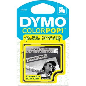 DYMO COLORPOP شريط ملصقات أصلي، 1/2 بوصة عرض × 10 طول، أسود طباعة على لمعان فضي، D1 قياسي in Kuwait