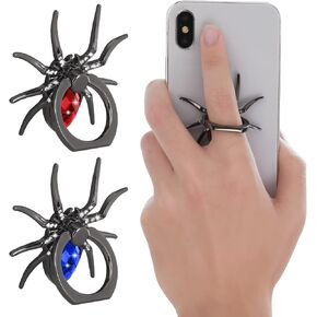 حاملات حلقات الهاتف الخلوي من cobee Spider، قطعتان من حامل إصبع الهاتف العنكبوت المعدني مع حجر كريستال زواحف رائعة ومقابض هاتف يدوية مع حلقة مقبض 180 درجة/360 درجة حامل حلقي للهاتف (أزرق + أحمر) in Kuwait