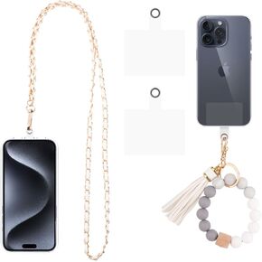 Cell Phone Lanyard Crossbody,Come with Silicone Phone Wrist Strap,with 2Pcs Cell Phone Tether Tab,Detachable Phone Lanyard,Cell Phone Charm,Suitable for Female (White) in Saudi Arabia
