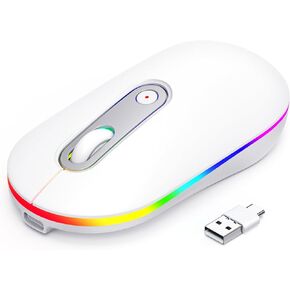 LODVIE Wireless Mouse, 2.4G Slim Silent Computer Mouse with RGB LED Backlight, Rechargeable Cordless USB Mouse for Laptop/MacBook Pro/Air/Mac/Chromebook/Computer(White) in Saudi Arabia