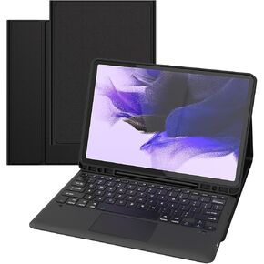 دومون حافظة كيبورد لجهاز سامسونج جالكسي تاب S7 FE 12.4 انش 2021 - غطاء لوحة مفاتيح مغناطيسي ذكي لاسلكي مقاوم للماء وقابل للفصل للوحة التحكم باللمس لجهاز S7 FE SM-T730/T736 مع حامل قلم S (اسود) in Kuwait