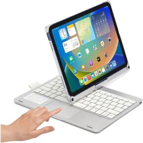 HENGHUI 360 Rotatable Touch Keyboard for iPad Pro 11 inch M4 2024 Backlight Keyboard with Trackpad, Bluetooth Foldable Keyboard Cover,Silver