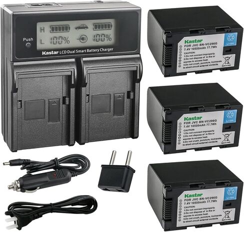 Kastar 1-Pack Battery and AC LCD Dual Fast Charger Compatible with JVC Connected CAM GY-HC500E GY-HC500U, JVC GY-HC500SPC Connected Cam 4K Handheld Camcorder, JVC GY-HC 550 GY-HC 550E Camcorder in Kuwait