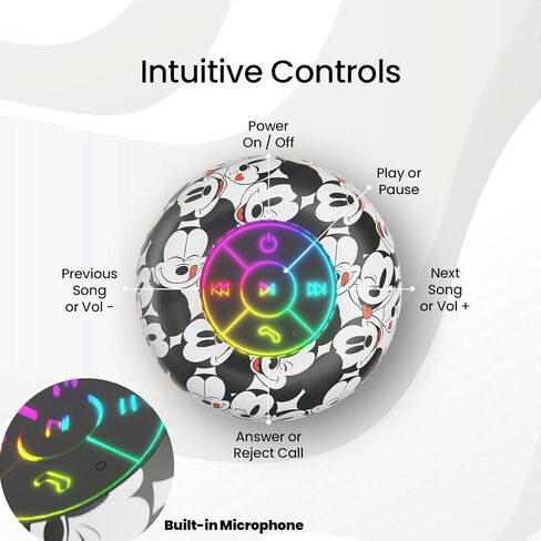 مكبر صوت ديزني ميكي ماوس آند فريندز بتقنية البلوتوث LED - مكبر صوت مقاوم لرذاذ الماء مع عناصر تحكم باللمس + وقت تشغيل لمدة 5 ساعات - هدايا ميكي ماوس للنساء والرجال والأطفال والمراهقين والمزيد (اسم كتلة ميكي) in Kuwait