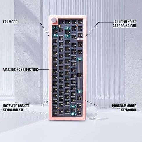 BOYI GMK67-65% Keyboard Kit,Hot-Swappable Bluetooth 5.0/2.4G/Type-C Tri-Mode Wireless RGB Mechanical Keyboard PCB Mounting Plate Kit EVA Sound Insulation Mat,Customized Keyboard Kit(Pink+Knob) in Kuwait