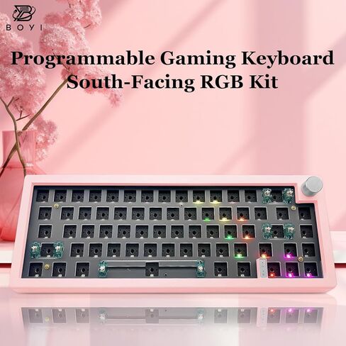 BOYI GMK67-65% Keyboard Kit,Hot-Swappable Bluetooth 5.0/2.4G/Type-C Tri-Mode Wireless RGB Mechanical Keyboard PCB Mounting Plate Kit EVA Sound Insulation Mat,Customized Keyboard Kit(Pink+Knob) in Kuwait