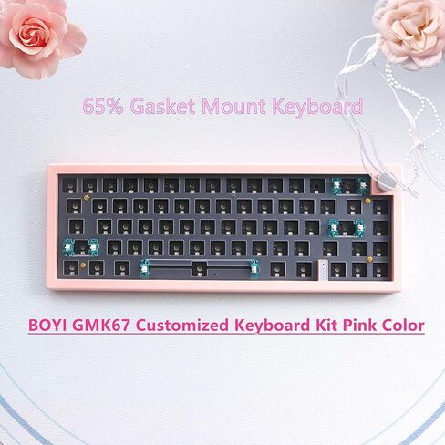 BOYI GMK67-65% Keyboard Kit,Hot-Swappable Bluetooth 5.0/2.4G/Type-C Tri-Mode Wireless RGB Mechanical Keyboard PCB Mounting Plate Kit EVA Sound Insulation Mat,Customized Keyboard Kit(Pink+Knob) in Kuwait