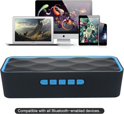 Wireless Bluetooth Speaker with AUX/USB/TF Card Slot,Outdoor Portable Stereo Speaker with HD Audio,Enhanced Bass, Dual-Driver,Handsfree Calling, FM Radio Speaker for Travel,Party (Black) in Kuwait