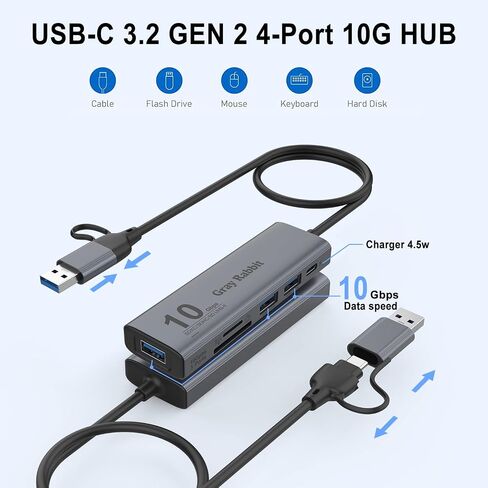 USB C USB HUB، USB 3.2 GEN 2 10G Speed، USB A/USB C إلى USB A محول. مع 3 منافذ USB A (10G) ومنافذ UHS-II SD/TF، ​​قارئ بطاقة SD USB C UHS-II متوافق مع SD /SDHC/SDXC/مايكرو إس دي in Saudi Arabia