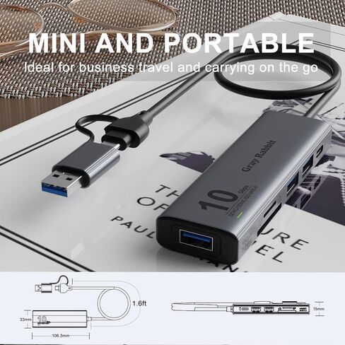 USB C USB HUB، USB 3.2 GEN 2 10G Speed، USB A/USB C إلى USB A محول. مع 3 منافذ USB A (10G) ومنافذ UHS-II SD/TF، ​​قارئ بطاقة SD USB C UHS-II متوافق مع SD /SDHC/SDXC/مايكرو إس دي in Saudi Arabia