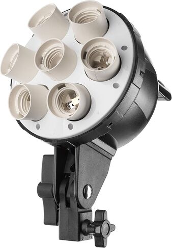 Fovitec - رأس تصوير فوتوغرافي 7 مقابس مع حامل مظلة - [إضاءة مستمرة] [يناسب سبعة مصابيح CFL] [يتضمن سلك طاقة قياسي ثلاثي الشقوق فقط] in Kuwait