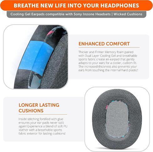 WC Freeze Inzone - Cooling Gel Replacement Earpads for Sony Inzone H9 & H7 Headphones by Wicked Cushions - Boost Comfort, Durability, Thickness & Sound Isolation for Epic Gaming | Black in Saudi Arabia