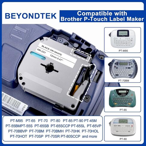 استبدال شريط BEYONDTEK Ptouch M لشريط Brother M M-231 M-K231s 12 مم 0.47 بوصة أسود على أبيض MK231 ملصق يعمل مع Brother P-Touch PTM95 PT55 60 65 70 80 90 95 3 عبوات in Kuwait