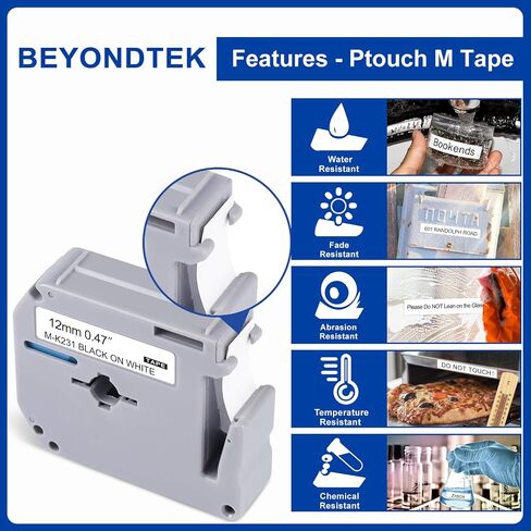 استبدال شريط BEYONDTEK Ptouch M لشريط Brother M M-231 M-K231s 12 مم 0.47 بوصة أسود على أبيض MK231 ملصق يعمل مع Brother P-Touch PTM95 PT55 60 65 70 80 90 95 3 عبوات in Kuwait