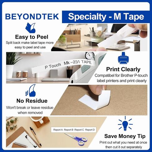 استبدال شريط BEYONDTEK Ptouch M لشريط Brother M M-231 M-K231s 12 مم 0.47 بوصة أسود على أبيض MK231 ملصق يعمل مع Brother P-Touch PTM95 PT55 60 65 70 80 90 95 3 عبوات in Kuwait