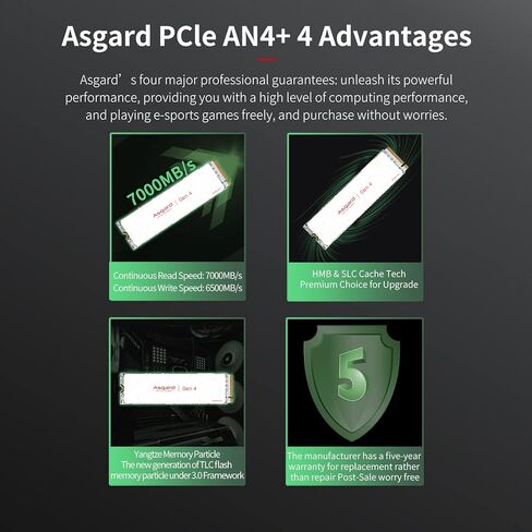 Asgard SSD AN4 Plus ssd GEN4X4 M.2 2280 Pcle 4.0 7000 برميل/الثانية NVMe 512GB قرص صلب داخلي لتخزين وذاكرة SSD لسطح المكتب لأجهزة الكمبيوتر المحمول والكمبيوتر المكتبي in Kuwait