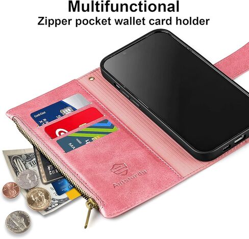 حافظة محفظة Antsturdy Samsung Google Pixel 6 مع حامل بطاقات للنساء والرجال، حافظة هاتف Google Pixel 6 RFID من جلد البولي يوريثان، غطاء مقاوم للصدمات مع حزام بسحاب وفتحات لبطاقة الائتمان، أرجواني... in Kuwait