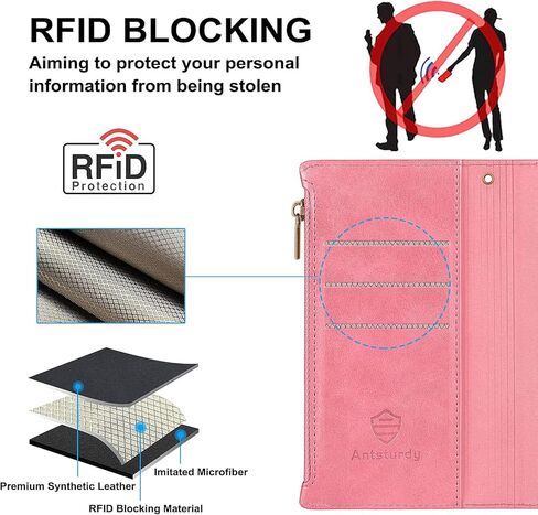 حافظة محفظة Antsturdy Samsung Google Pixel 6 مع حامل بطاقات للنساء والرجال، حافظة هاتف Google Pixel 6 RFID من جلد البولي يوريثان، غطاء مقاوم للصدمات مع حزام بسحاب وفتحات لبطاقة الائتمان، أرجواني... in Kuwait