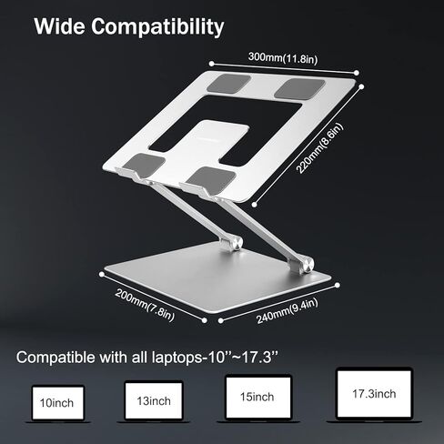 حامل كمبيوتر محمول قابل للتعديل، حامل كمبيوتر محمول محمول، حامل كمبيوتر محمول من الألومنيوم للمكتب قابل للطي، حامل كمبيوتر محمول مريح مع فتحة تهوية حرارية، حماية مطاطية لأجهزة الكمبيوتر المحمول MacBook Pro/Air 10-17.3 بوصة - فضي in Kuwait