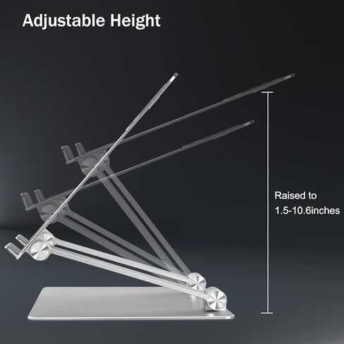 حامل كمبيوتر محمول قابل للتعديل، حامل كمبيوتر محمول محمول، حامل كمبيوتر محمول من الألومنيوم للمكتب قابل للطي، حامل كمبيوتر محمول مريح مع فتحة تهوية حرارية، حماية مطاطية لأجهزة الكمبيوتر المحمول MacBook Pro/Air 10-17.3 بوصة - فضي in Kuwait