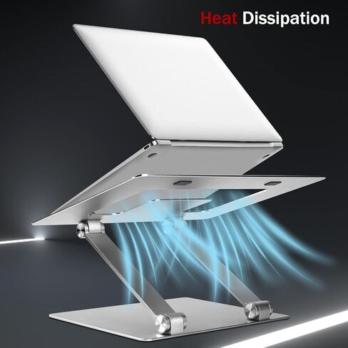 حامل كمبيوتر محمول قابل للتعديل، حامل كمبيوتر محمول محمول، حامل كمبيوتر محمول من الألومنيوم للمكتب قابل للطي، حامل كمبيوتر محمول مريح مع فتحة تهوية حرارية، حماية مطاطية لأجهزة الكمبيوتر المحمول MacBook Pro/Air 10-17.3 بوصة - فضي in Kuwait